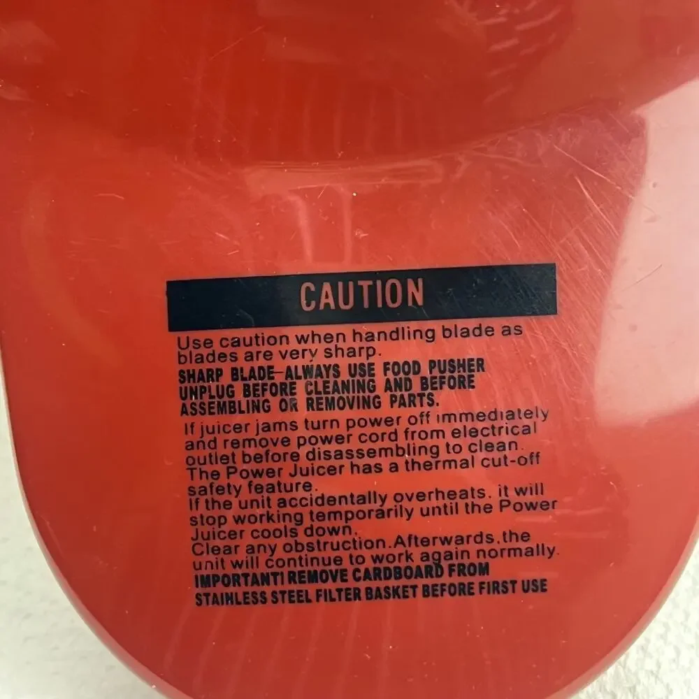 Jack LaLanne MT-1020-1 Power Juicer Red Lid Top Cover Feed Chute OEM Part